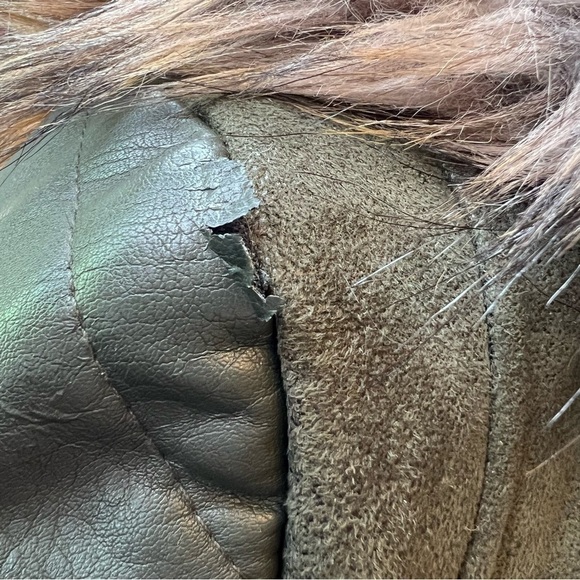 Wilson Leather Jacket Women Full Zip Green Coat Suede Faux Fur Medium FLAWS - Picture 6 of 15